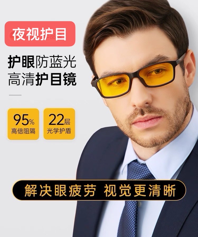 {直接拍}夜视防蓝光小黄镜抗辐射护目平光眼镜抗疲劳方框电脑男女