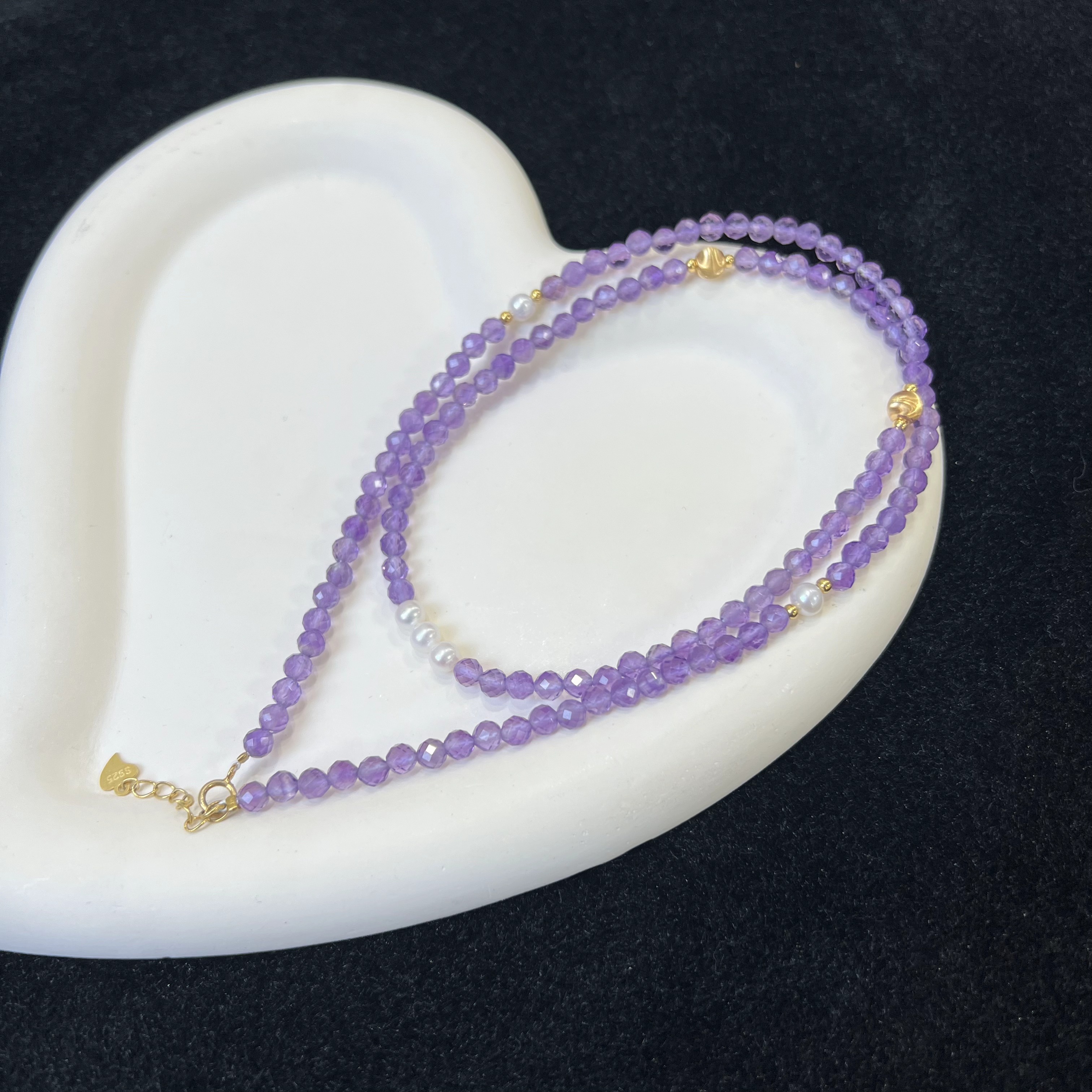 XA40天然紫水晶锁骨链4mm项链 多棱切面设计款