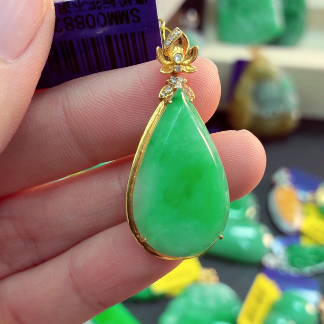 翡翠18K金镶嵌吊坠(不含链)