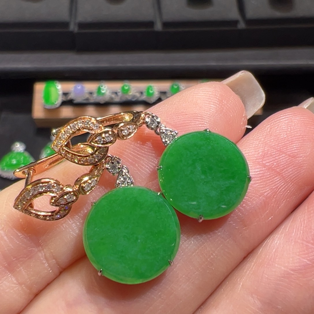 翡翠18K金镶嵌耳饰收到货48小时鉴赏期