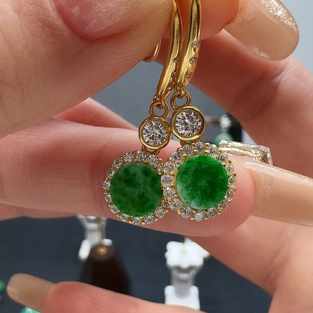 翡翠耳饰银S925镶嵌耳饰