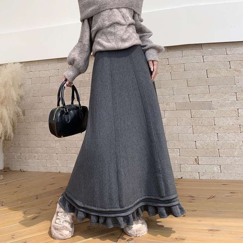 女装秋冬款百褶裙针织半身裙女高腰显瘦修身设计感半裙a字裙垂感