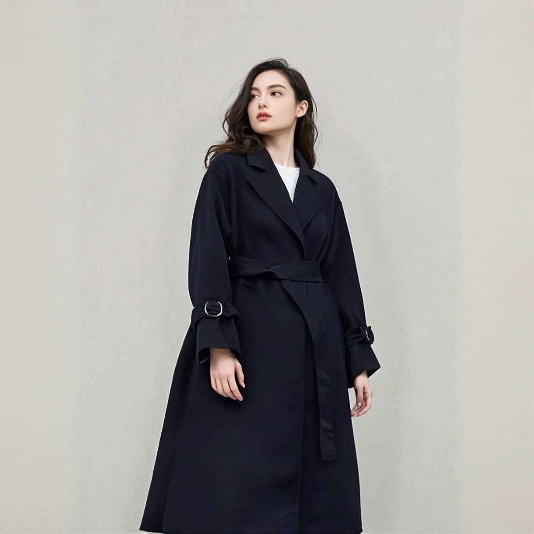 WT033中长款常规袖厚款毛呢外套女士排扣双面气质直下摆