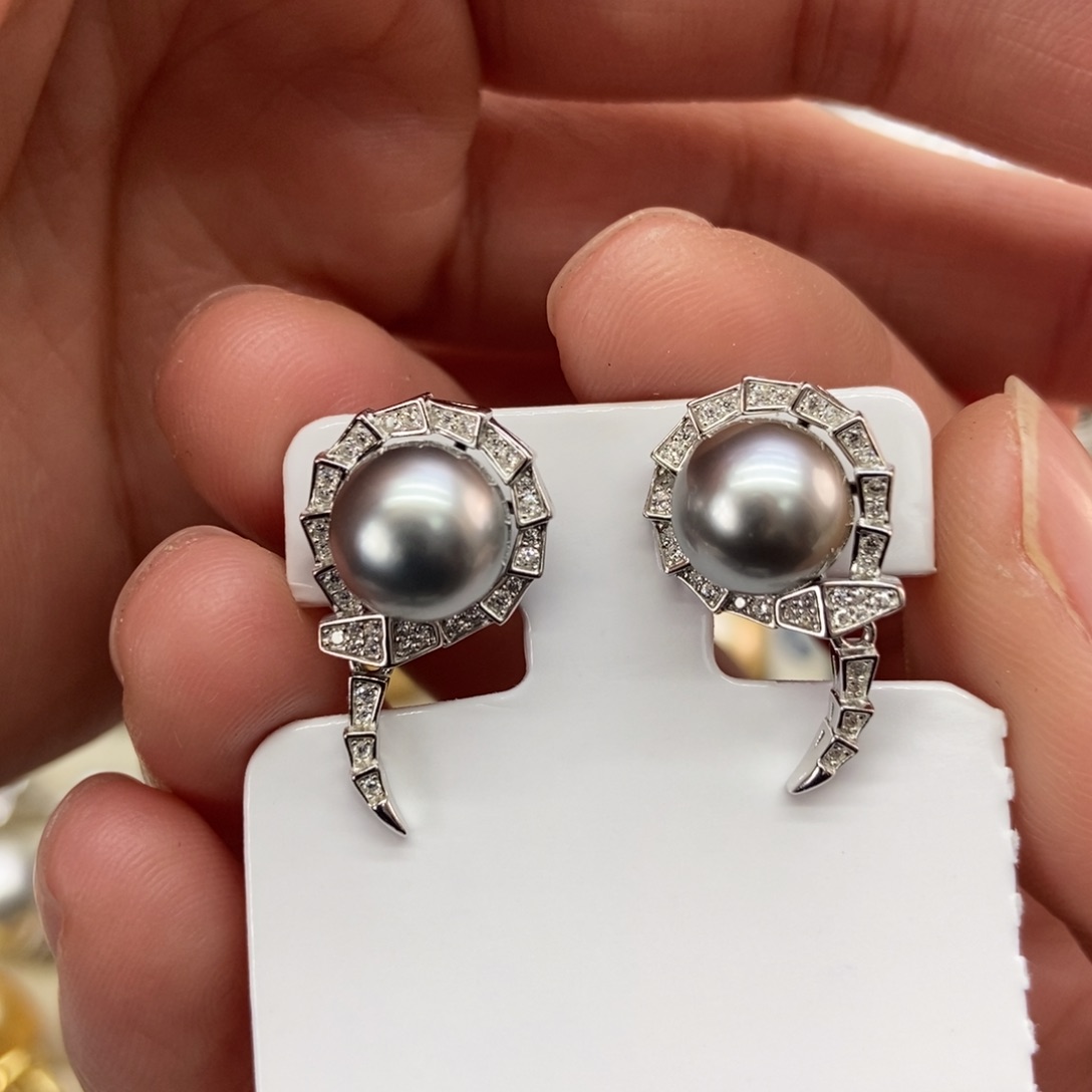 海水珍珠耳饰银S925镶嵌