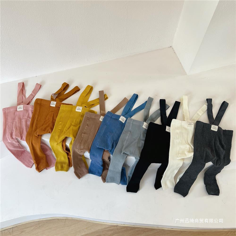 ins秋秋款婴儿打底裤袜男女宝宝棉高腰护肚背带连体九分举重裤袜 