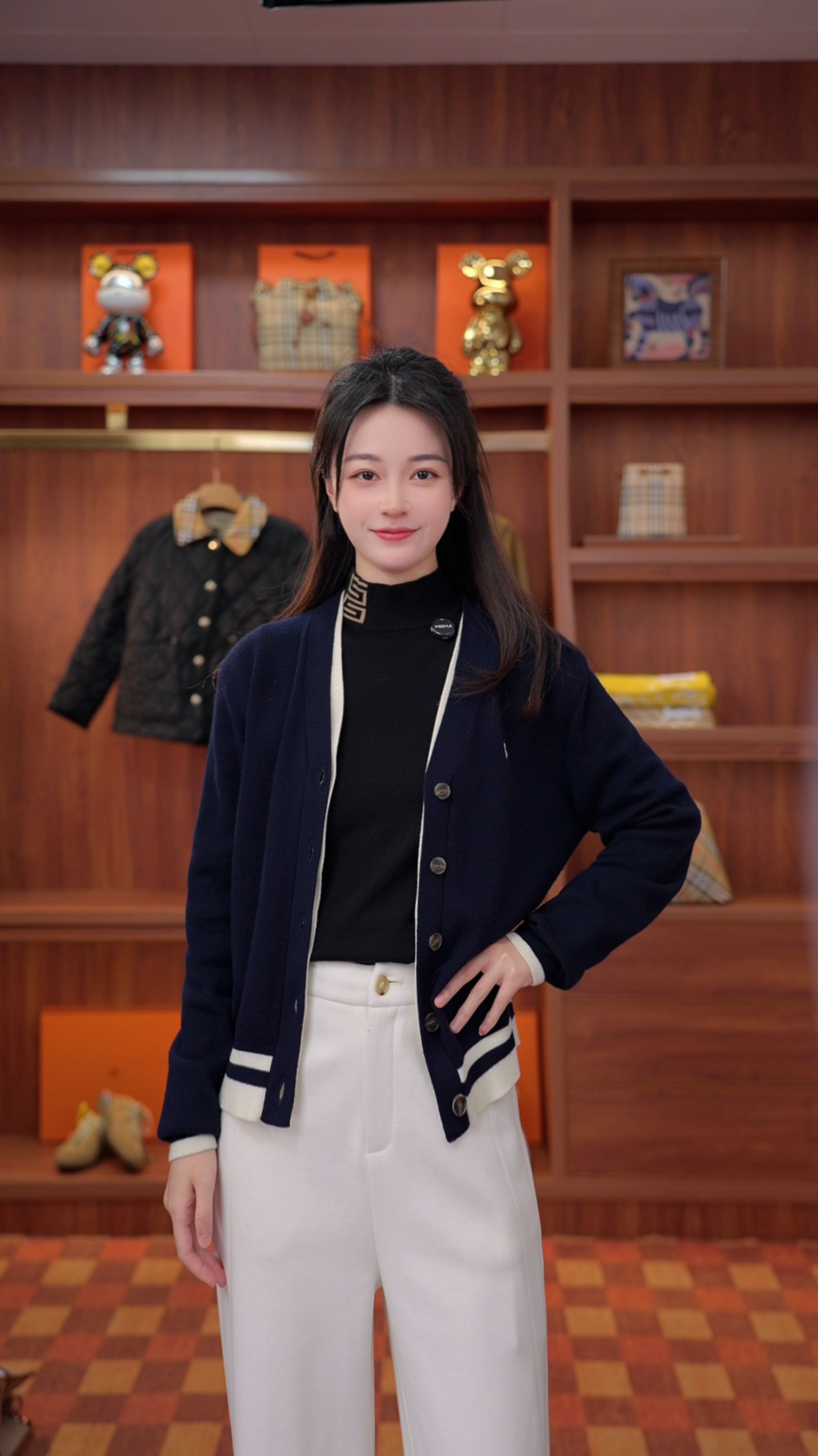 XY“典雅”2025秋季新品女装长袖针织衫通勤撞色设计感针织开衫