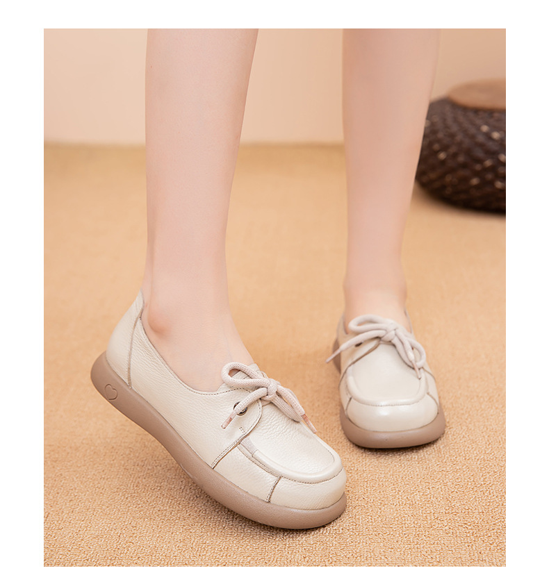 【头层牛皮】春秋季百搭软底软面妈妈鞋浅口平底休闲厚底圆头孕妇鞋