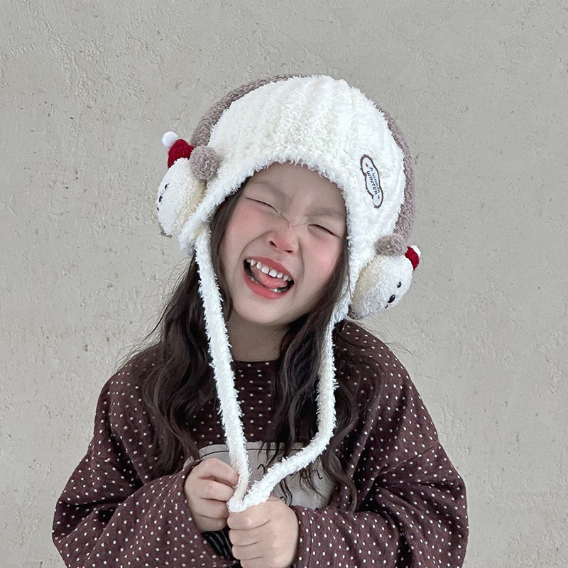 儿童帽子秋冬季男女童护耳帽宝宝保暖防风防寒厚毛绒针织耳机帽潮