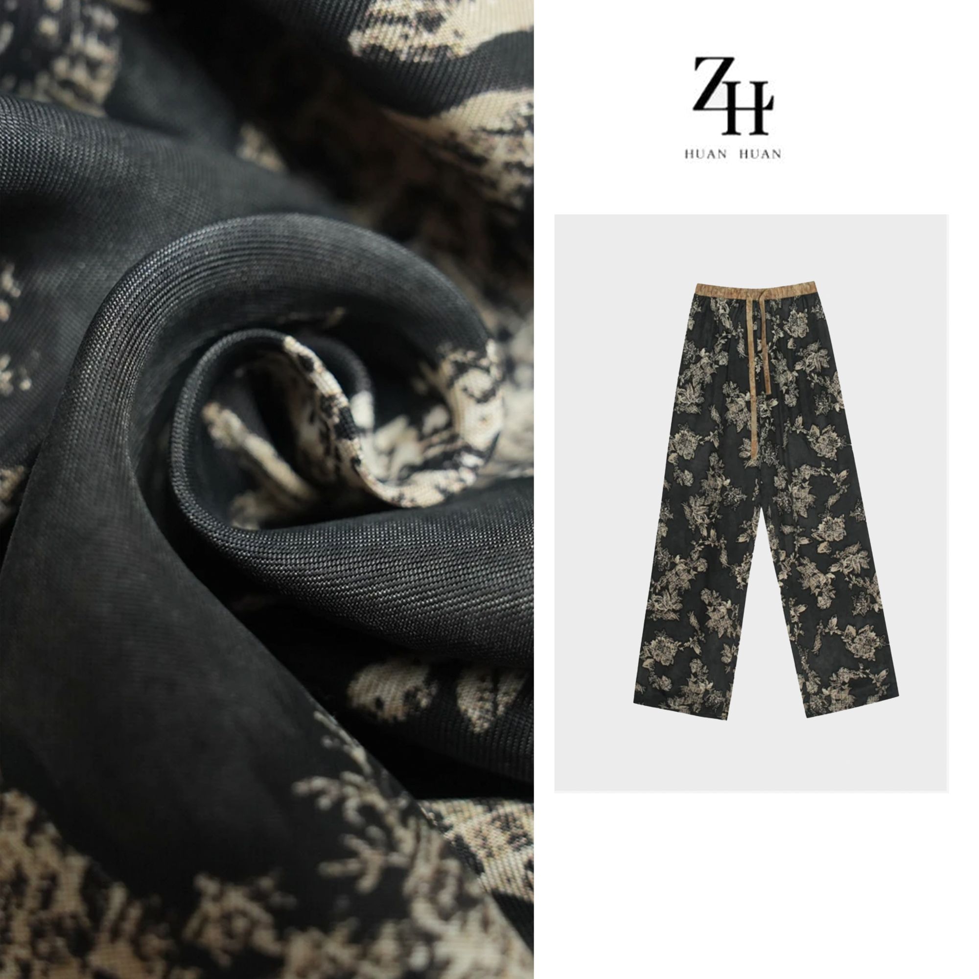【ZH】夏季新款复古风碎花飘带宽松长裤休闲款型A20999