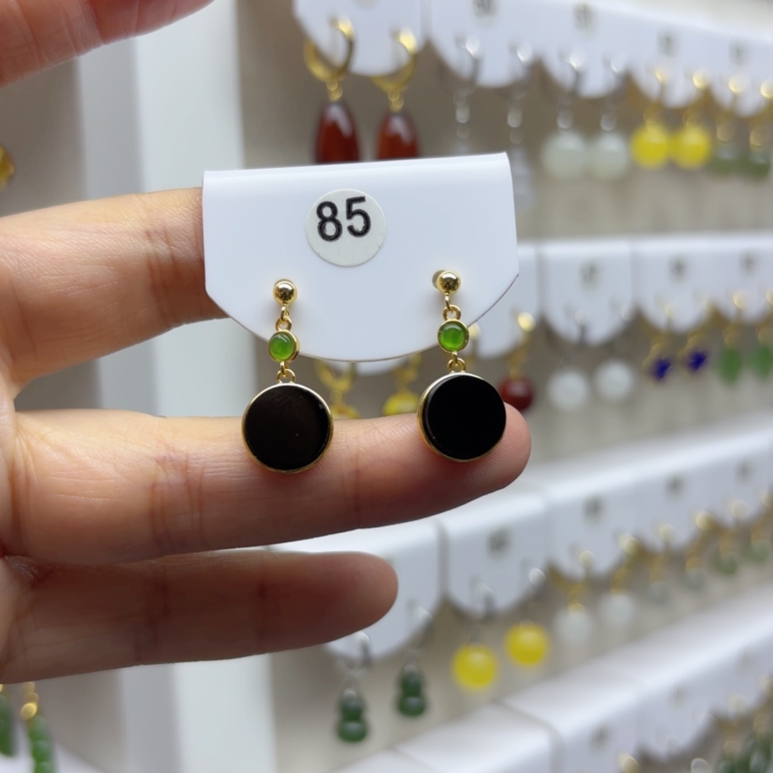 银S925镶嵌和田玉耳饰