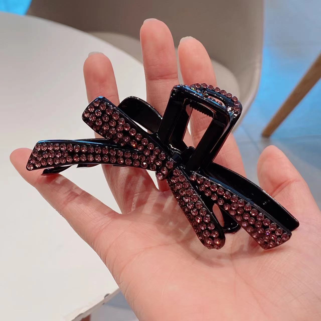 M1693春夏2025新款紫色蝴蝶结抓夹月光紫罗兰