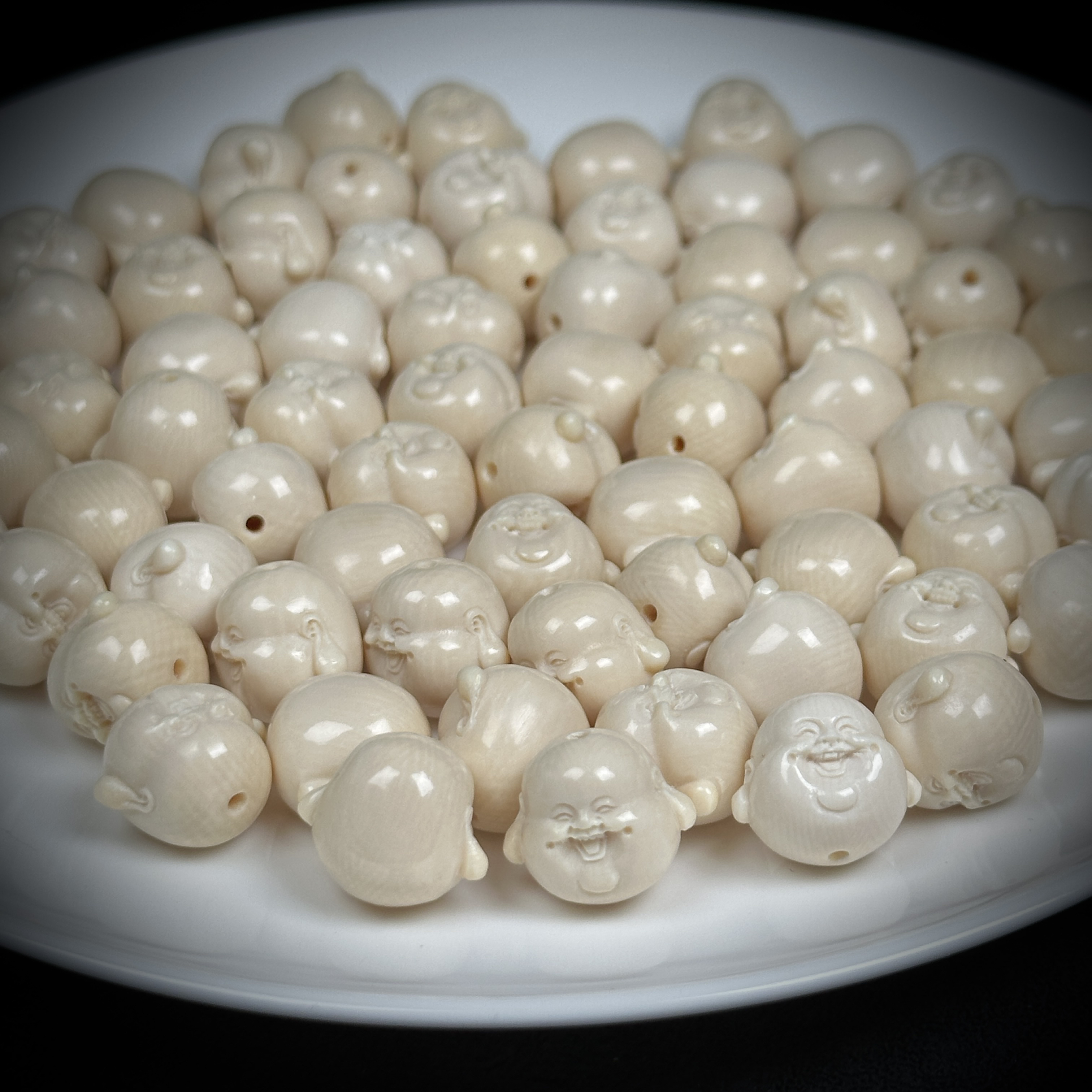 A297-O天然猛犸牙弥勒佛头 约15X13mm支持鉴定 假一罚四