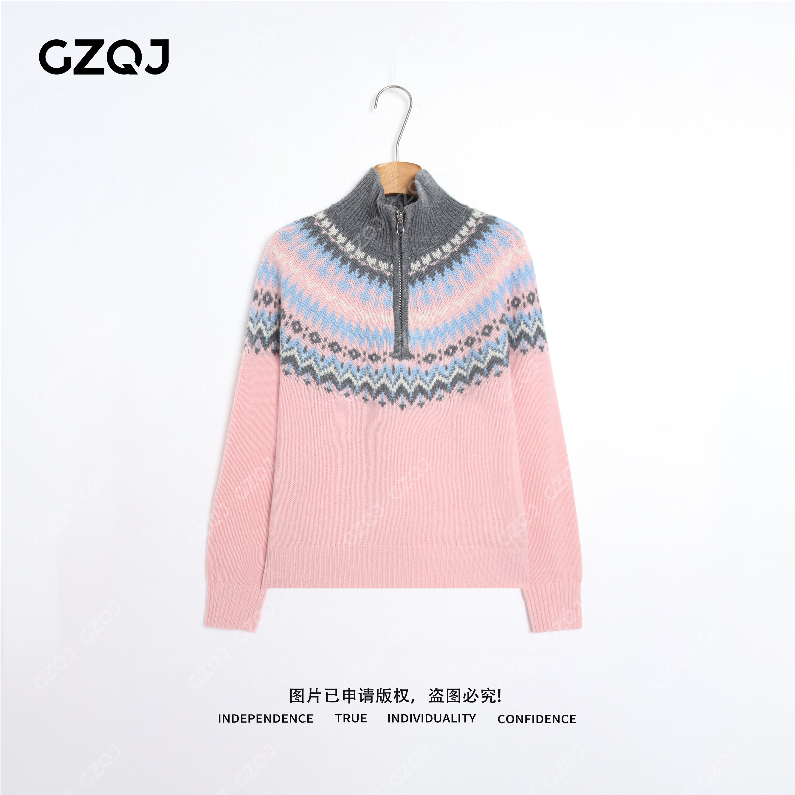 老琴私服【蜜桃絮语】100绵羊毛半高领费尔岛针织衫毛衣女冬款 6538