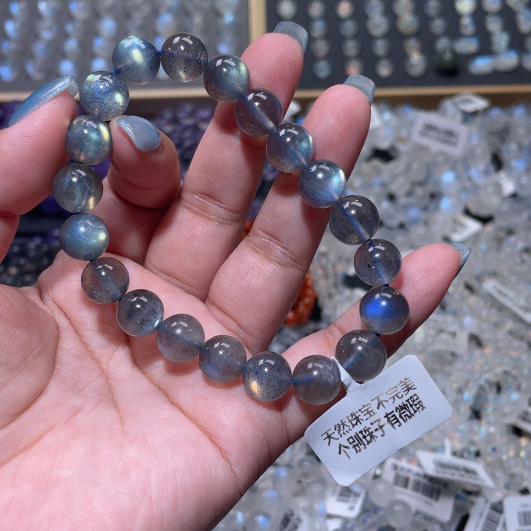 圆***了手链未镶嵌长石灰月光手链10mm