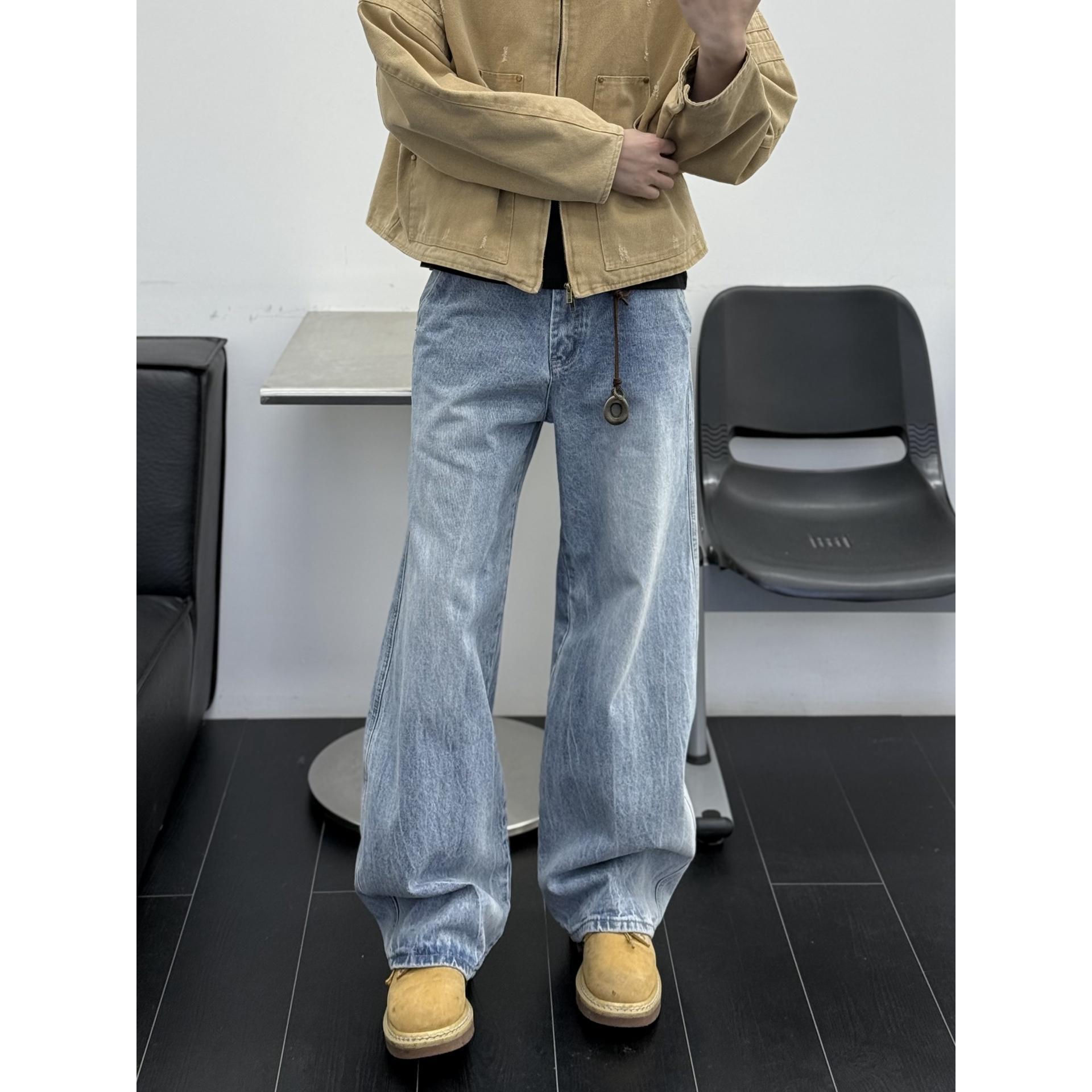 RETEL新款裤背中线直筒牛仔裤宽松阔腿百搭ins休闲显瘦长裤男女潮