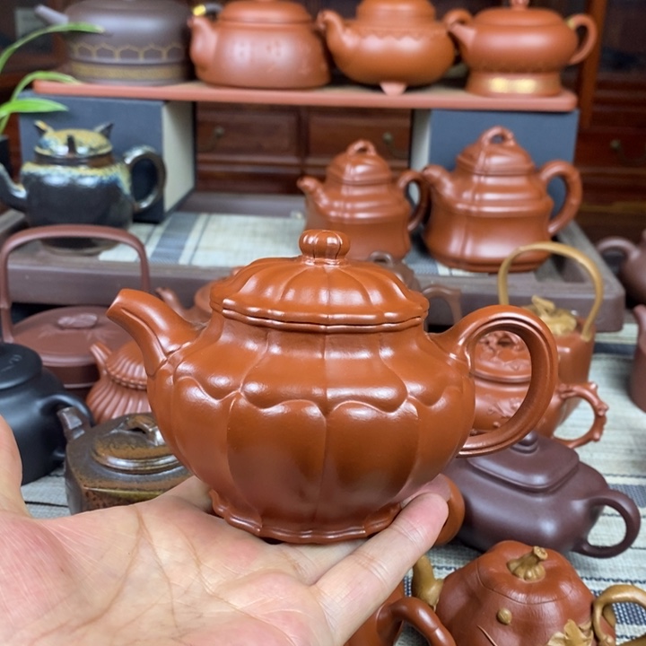 紫砂茶壶筋纹掇只300cc原矿赵庄朱泥特价