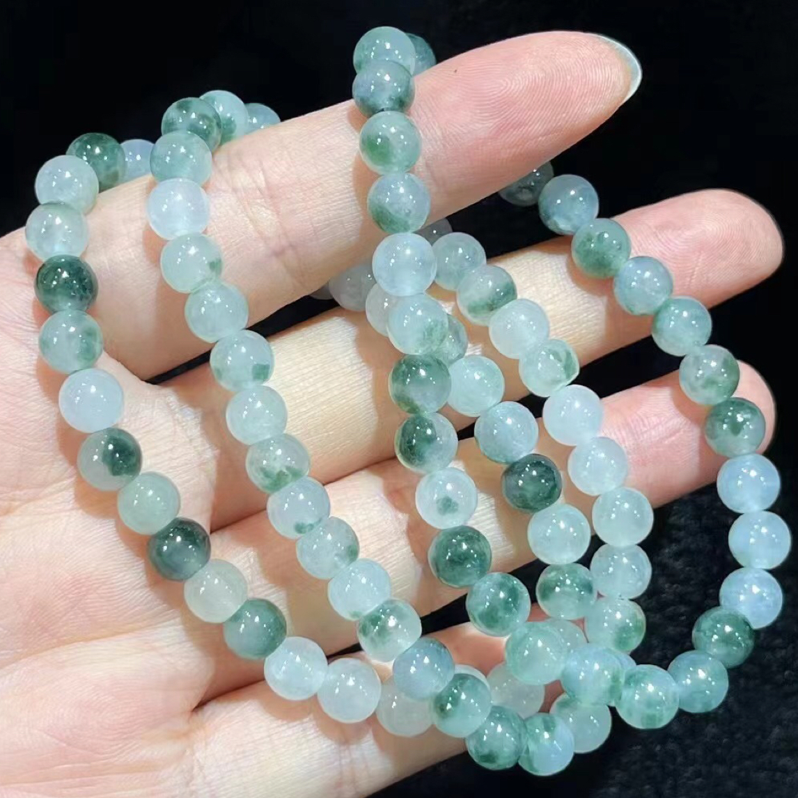 冰种翡翠手串冰飘花圆珠手链时尚渐变卡6三条