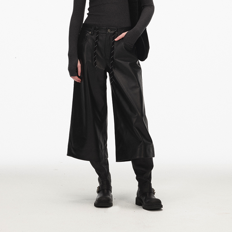 ECHOADE 经典时髦绵羊皮复古阔腿裤型八分喇叭裤休闲女 CY5E13045