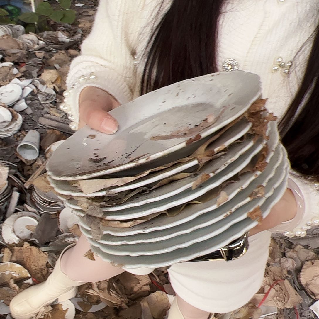 摆件陶景德镇陶瓷7寸花边盘8个