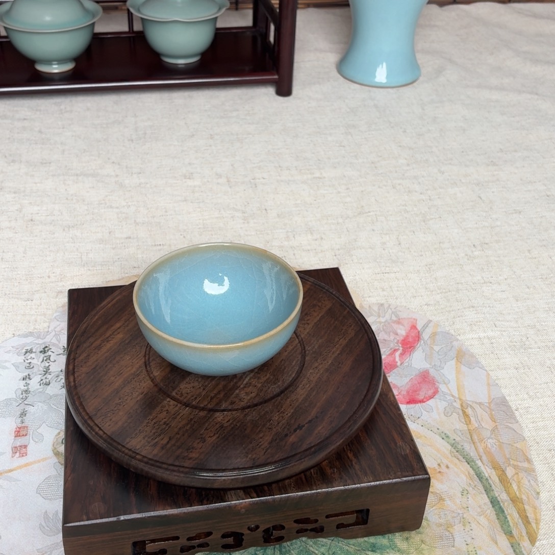 摆件陶天青鸡心杯