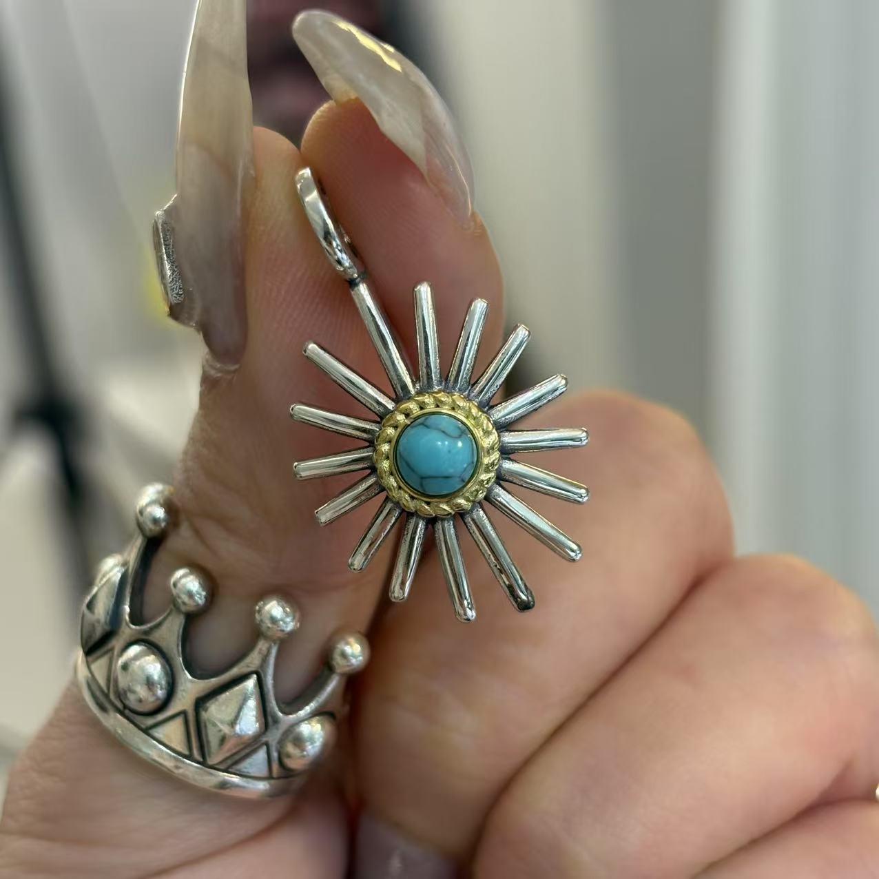 吊坠925银 太阳绿珠吊坠 百搭项链流行挂坠