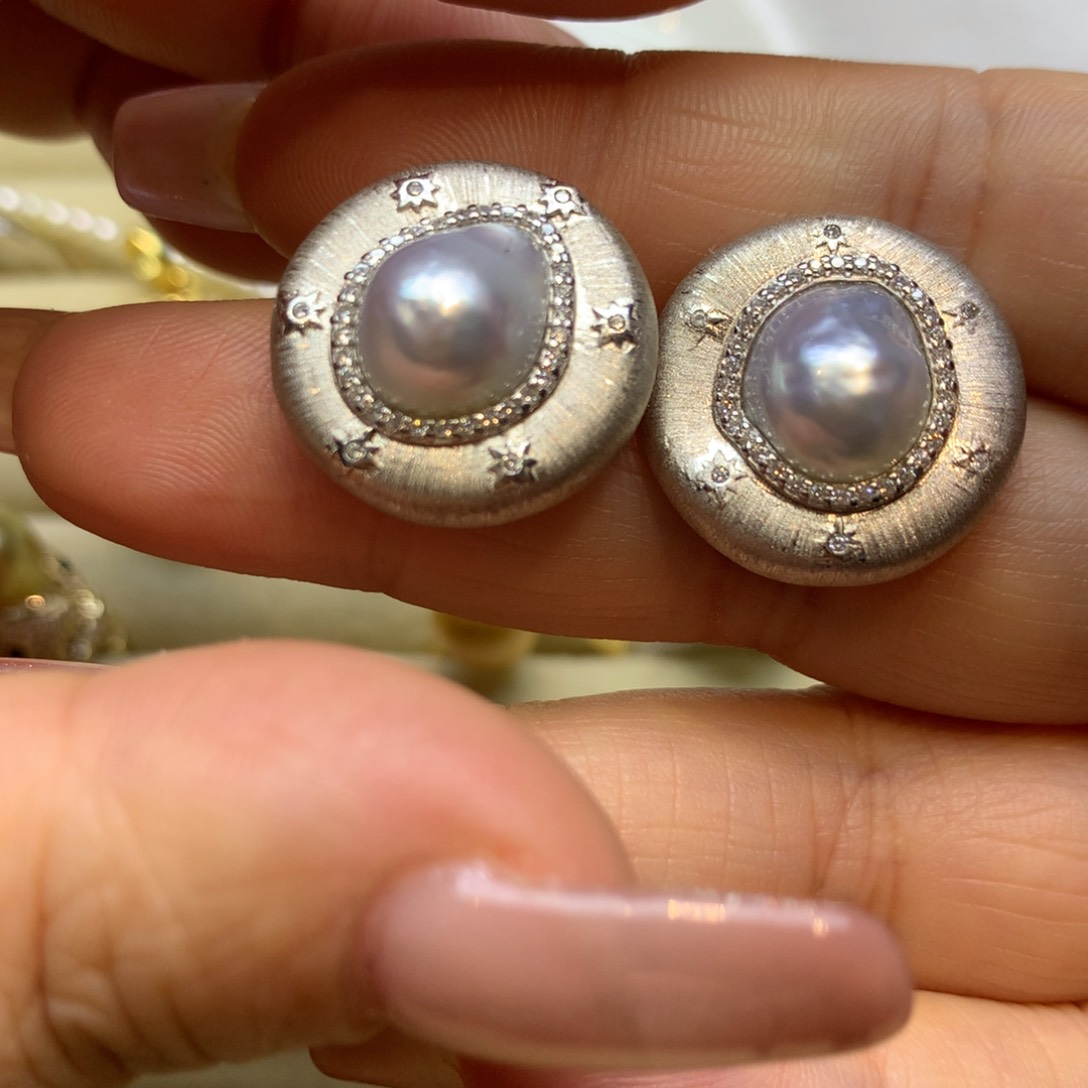 银S925镶嵌耳饰海水珍珠