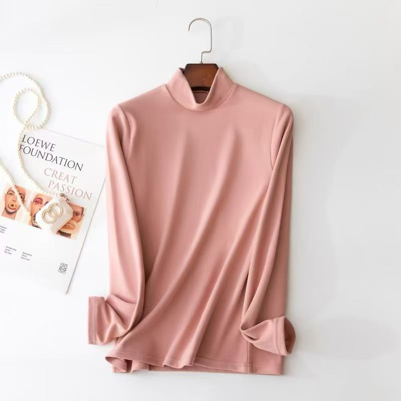 秋冬长袖T恤中领女装长袖中领t恤高领上衣圆领薄款