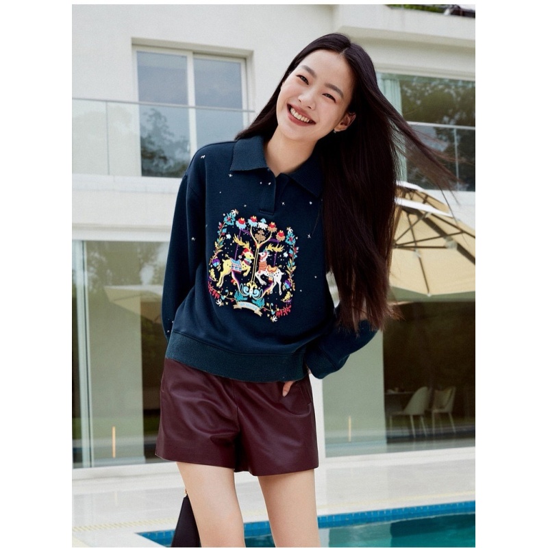 Kerin {朗泰} 提花polo领宽松显瘦卫衣上衣潮流好物新款时尚百搭