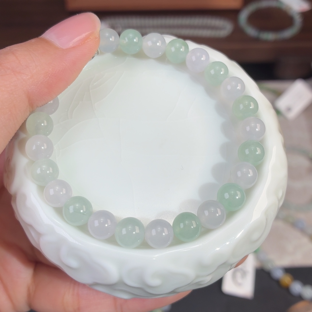 翡翠未镶嵌手串天然翡翠马卡龙色手串