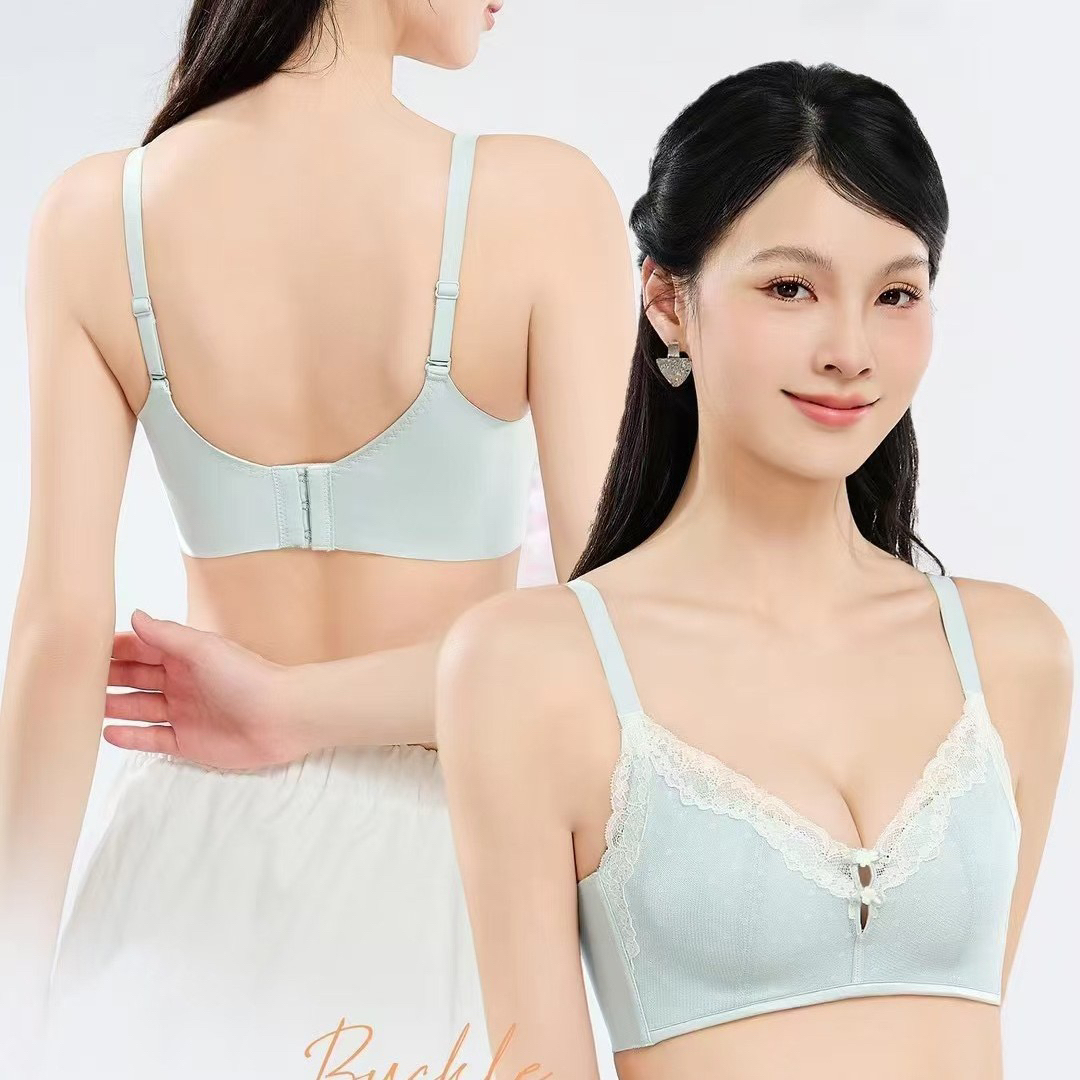 【渺渺】新款小胸显大中厚AB杯撞色蕾丝性感文胸无钢圈聚拢少女款
