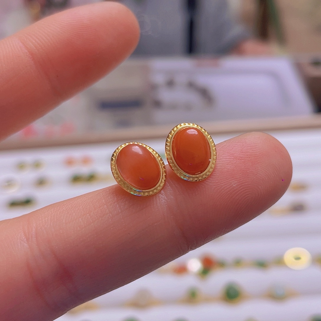 和田玉耳饰银S925镀金镶嵌