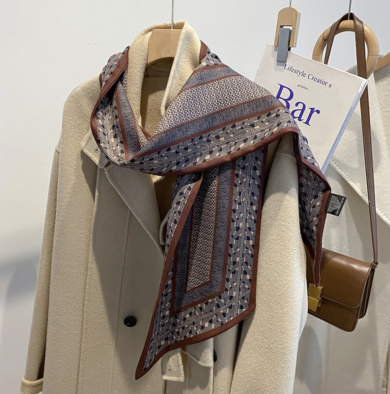 （软烟罗）复古高级感双面异色长款丝巾四季款百搭丝巾