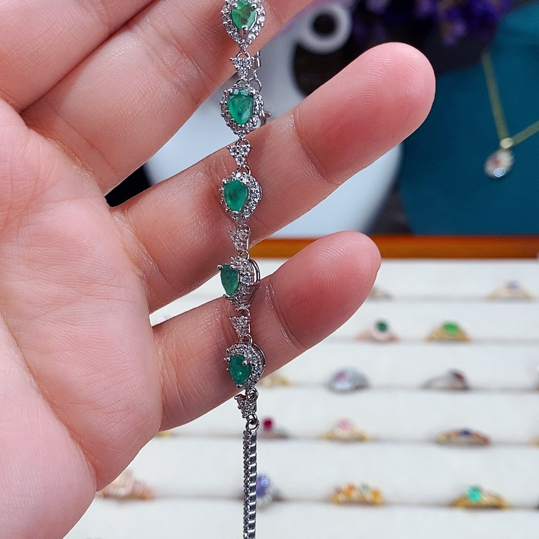 祖母绿手链银S925镶嵌