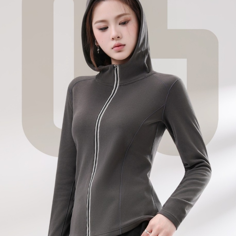 羊范秋冬百搭瑜伽外套保暖上衣修身收腰女健身连帽瑜伽服运动开衫