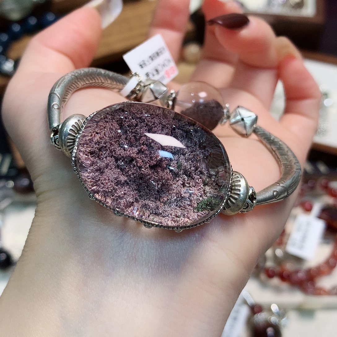 水晶手链银S925镶嵌L****3紫幽灵半镯子1200