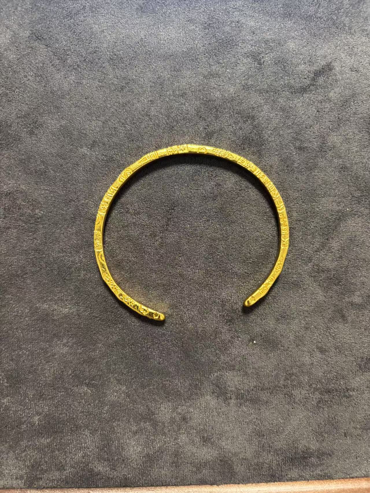 铜合金手镯 古法5n素圈精品莲花不掉色手镯高定版实心传承素款