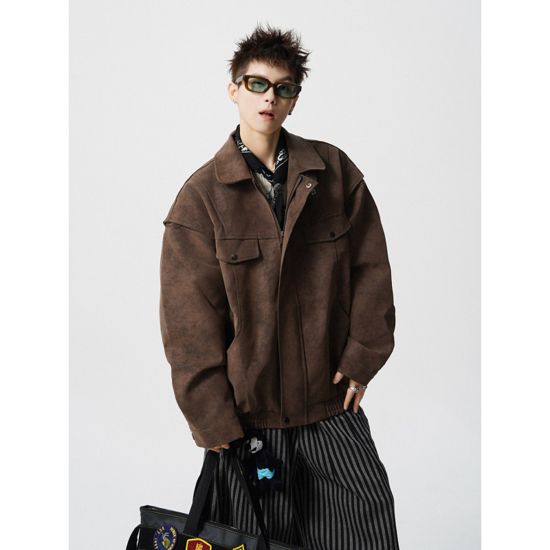 可二开雾霾脏脏灰解构大码M-5XL皮衣夹克立体图特