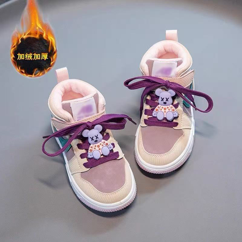 女童中帮板鞋小女孩加绒运动风高帮棉鞋运动鞋8189