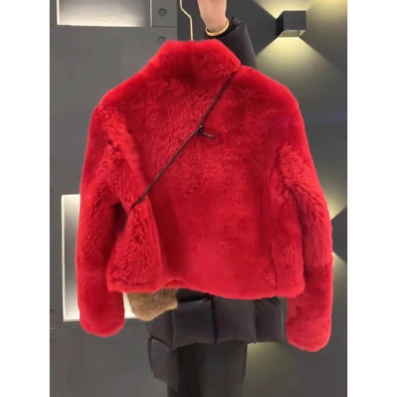 时尚秋冬红色短款宽松加厚网红百搭轻奢女士短外套年新款