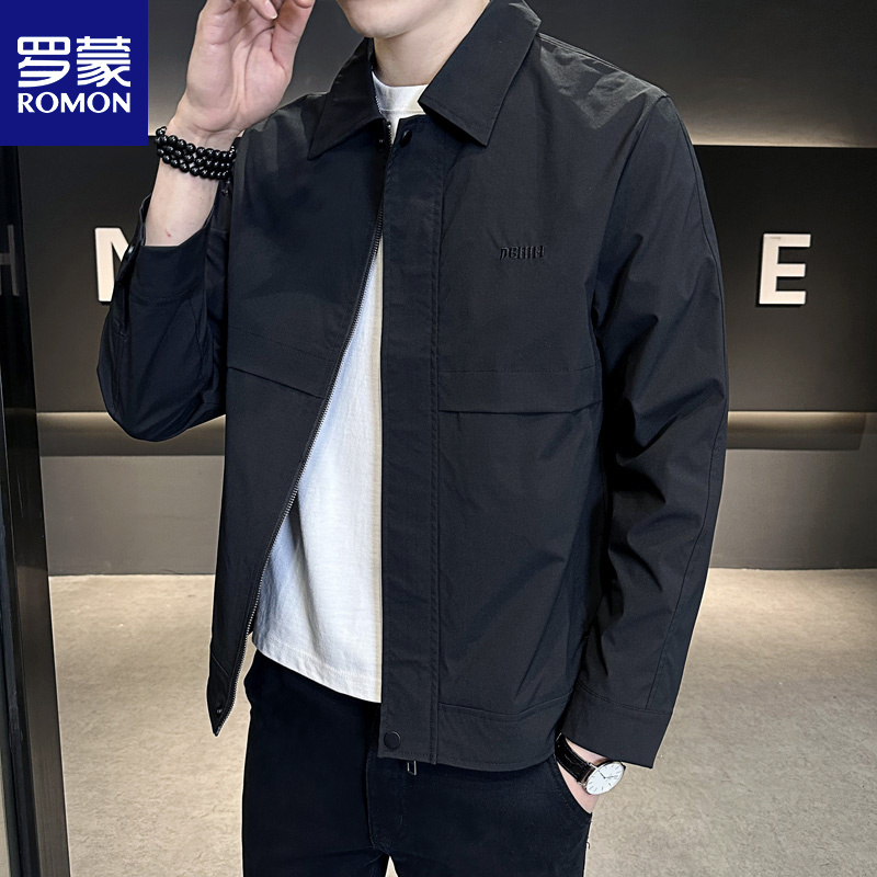 罗蒙翻领外套男士轻熟风秋装上衣服新款潮流修身行政夹克男款衣服