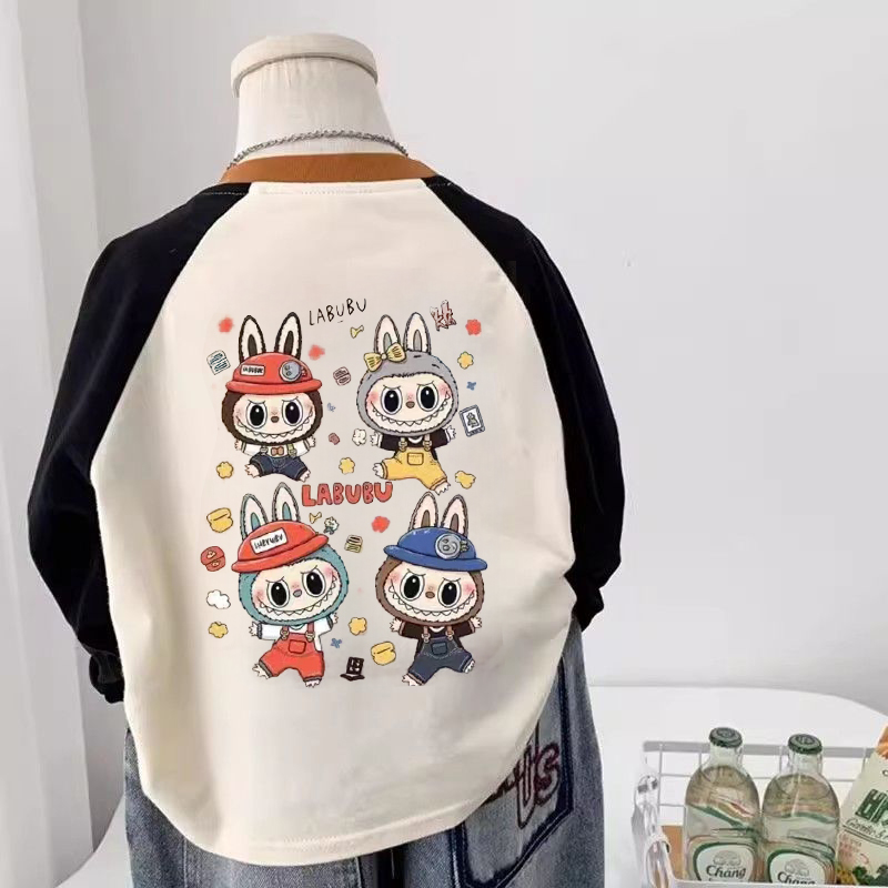 拉布布衣服长袖t恤儿童插肩袖男童春秋卡通印花拼色上衣打底衫潮
