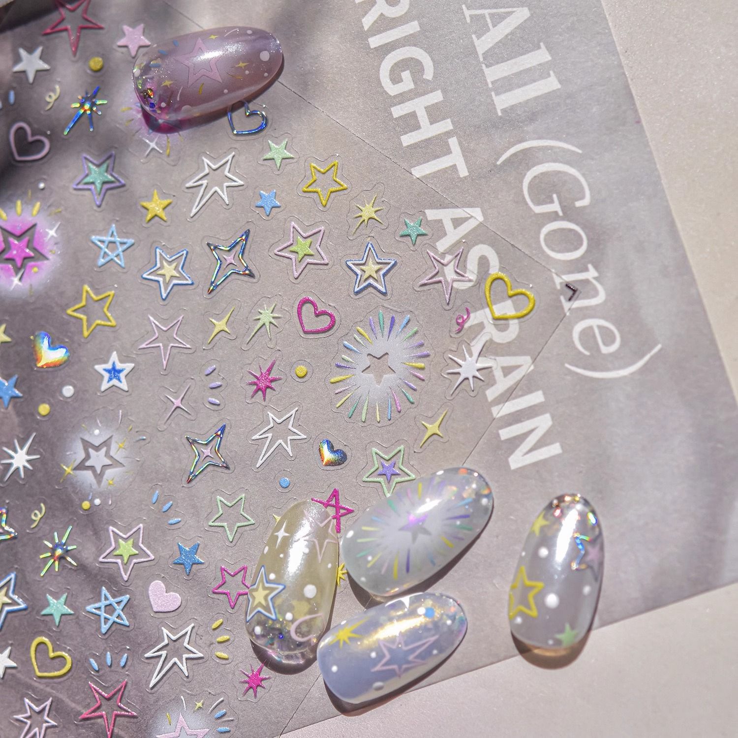 小红书同款星星心心浮雕美甲贴纸彩色马卡龙防水背胶3D指甲装饰贴