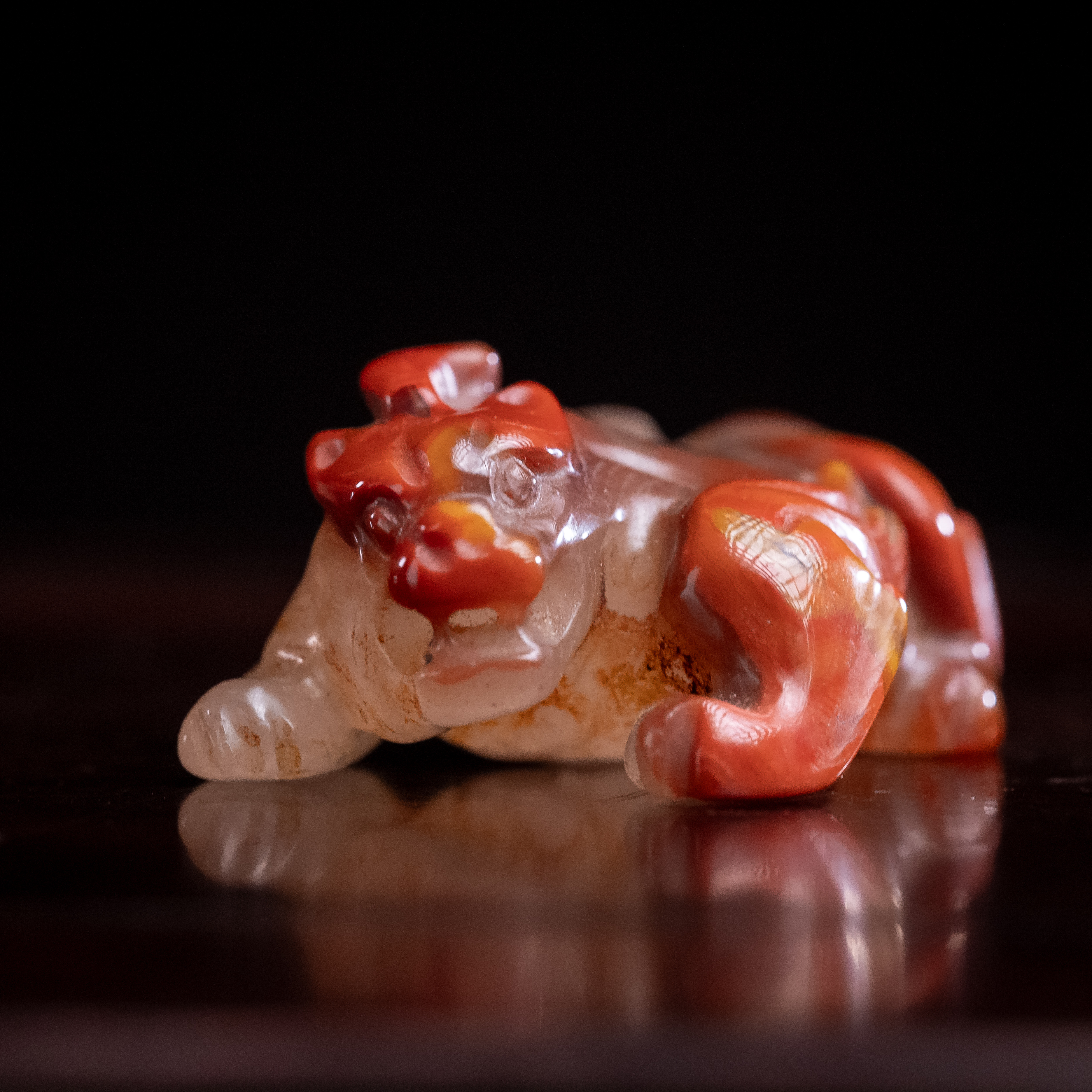 明代天然红缟玛瑙瑞兽454