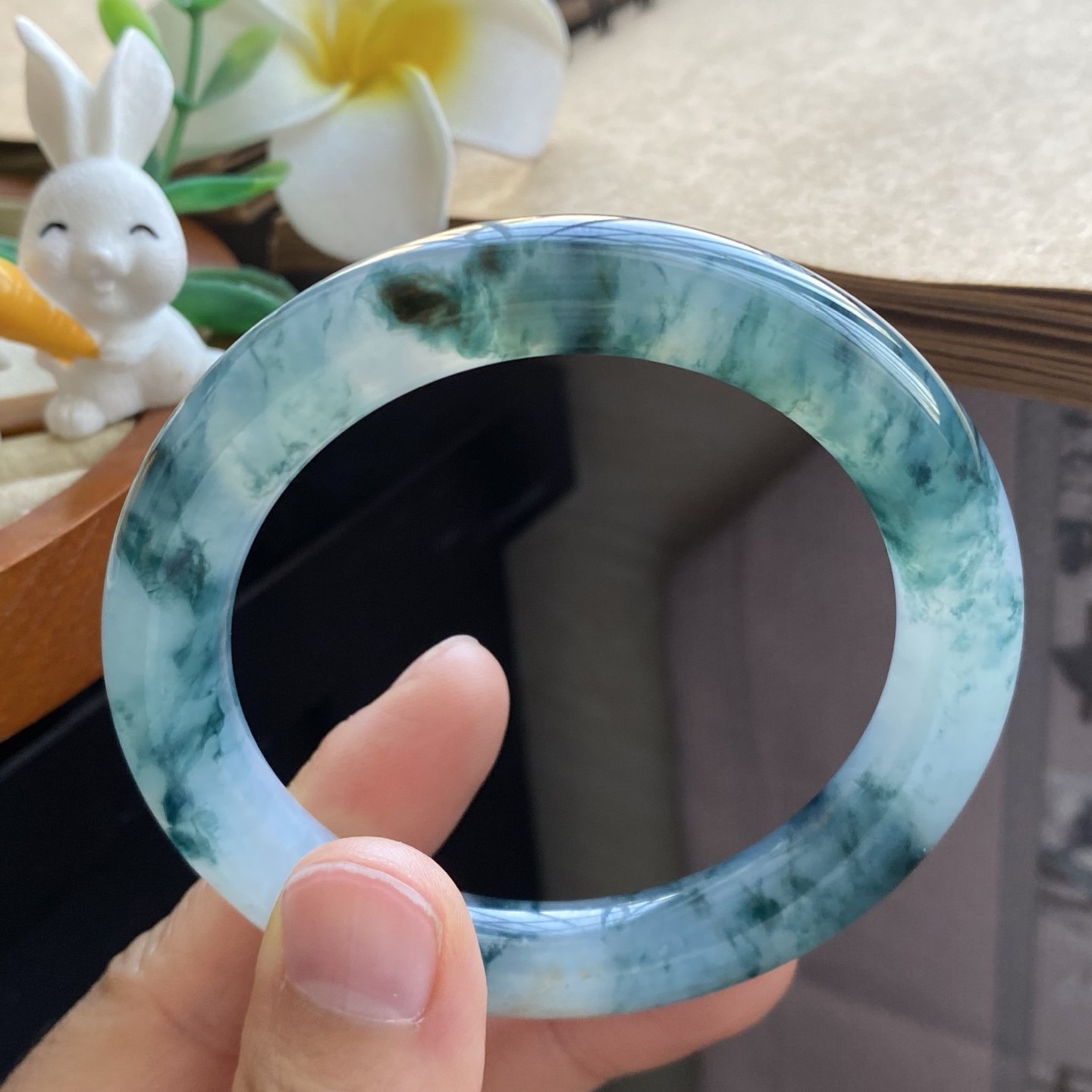 03.31批蓝飘花圆条2538号54.7-10.1-9.7蓝花泼墨！天然翡翠手镯