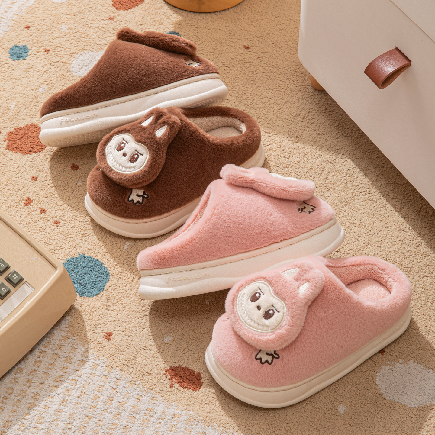 儿童棉拖鞋冬季女童女孩可爱居家防滑厚底男童宝宝室内保暖毛毛鞋