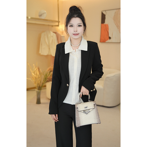 ClotheKlurd2025春夏新款气质西装长袖时尚修身通勤圆扣休闲西服