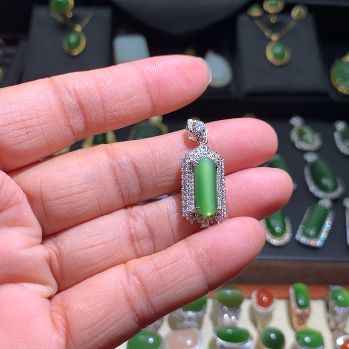 和田玉（碧玉）银S925镶嵌吊坠