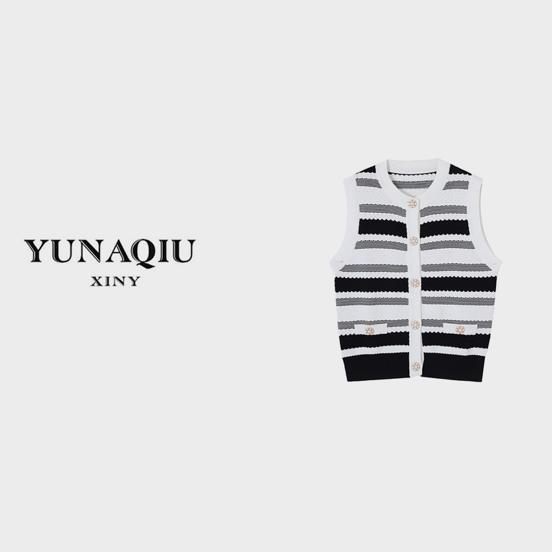 YUNAQIU 小香风气质背心轻奢时尚条纹女士夏季无袖上衣女-5542
