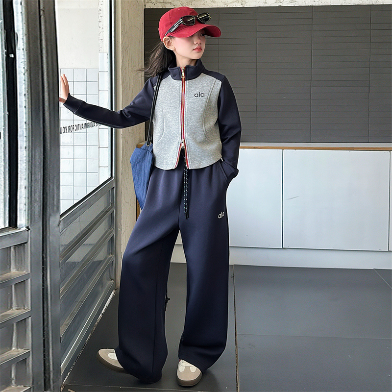 2025新款炸街女童套装小个子春秋时尚拉链休闲风运动韩版撞色网红