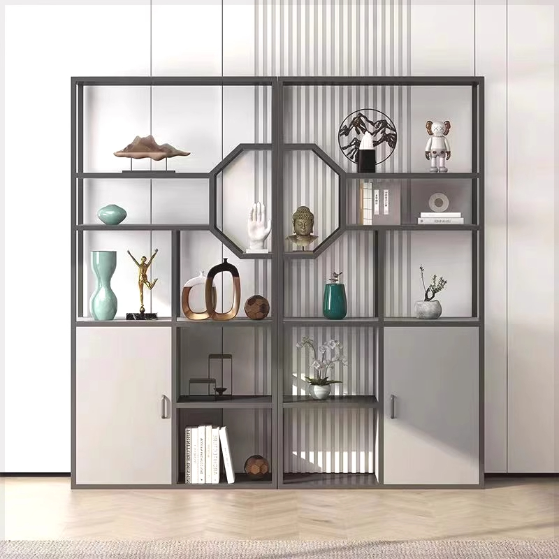 茶桌现代简约金属博古架办公家用落地置物茶叶架酒柜客厅隔断组合